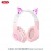 Беспроводные наушники накладные XO BE38 Cats Ear с ушками кота Гарнитура стерео розовая