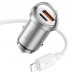 Автомобильный комплект - адаптер и кабель HOCO NZ10 45 W usb-c - lightning  серебристый