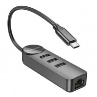 USB-C хаб адаптер Borofone DH6 Erudite 4-in-1 на 3*USB 3.0 и RJ45 6941991104312