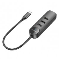 USB-C хаб адаптер Borofone DH6 Erudite 4-in-1 на 3*USB 3.0 и RJ45 6941991104312