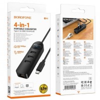 USB-C хаб адаптер Borofone DH6 Erudite 4-in-1 на 3*USB 3.0 и RJ45 6941991104312