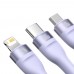 Кабель комбо тройной Baseus Flash Series Ⅱ One-for-three USB - Type-C Micro iPhone 100W 1.2m CASS030005