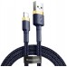 Кабель кевларовая оплетка Baseus Cafule USB to Lightning 1m синий з золотым CALKLF-BV3