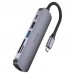 USB-хаб HOCO HB28 Type-C multi-function converter(HDTV+USB3. 0+USB2. 0+SD+TF+PD) сірий