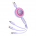 Кабель Baseus Bright Mirror 2 Series Retractable 3-in-1 Fast Charging  Data Cable USB to M+L+C 66W 1. 1m Purple