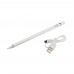 Стилус ёмкостный, высокоточный, активный , со встроенной батареей, алюминиевый, белый, с кнопкой Вкл/Выкл