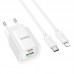 Мережевий зарядний пристрій з кабелем HOCO C147A Charm PD20W+QC3.0 charger set (C to iP)(EU) білий Мережевий зарядний пристрій з кабелем HOCO C147A Charm PD20W+QC3.0 charger set (C to iP)(EU) білий