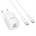 Мережевий зарядний пристрій з кабелем HOCO C147A Charm PD20W+QC3.0 charger set (C to C)(EU) білий Мережевий зарядний пристрій з кабелем HOCO C147A Charm PD20W+QC3.0 charger set (C to C)(EU) білий