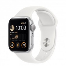Apple Watch SE 2022 40mm (GPS) Silver Aluminum Case with White Sport Band - Size S/M (MNT93)