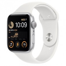 Apple Watch SE 2022 44mm (GPS) Silver Aluminum Case with White Sport Band - Size M/L (MNTJ3)