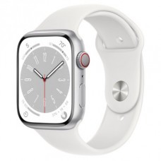 Apple Watch Series 8 45mm (GPS+LTE) Silver Aluminum Case with White Sport Band - Size M/L (MP4W3)