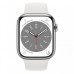 Apple Watch Series 8 45mm (GPS+LTE) Silver Stainless Steel Case with White Sport Band - Regular (MNKE3)