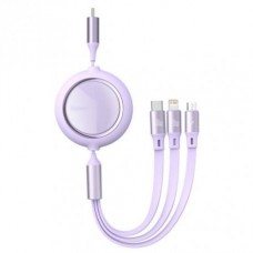 Кабель Baseus Bright Mirror Retractable 3 in 1 Type-C to (Micro USB+Lightning+Type-C) 100W 1.2m purple (CAMLC-AMJ05)