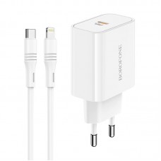 Адаптер сетевой BOROFONE Type-C to Lightning cable Easy Speed single port charger BA57A |Type-C, 20W/3A, PD/QC|