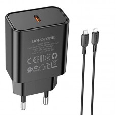 Адаптер сетевой BOROFONE Type-C to Lightning Cable Power single port charger set BA71A |1Type-C, 20W/3A, PD/QC|