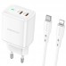 Адаптер сетевой BOROFONE Type-C to Lightning cable Reacher dual port charger set BN9 |2Type-C, 35W/3A, PD/QC|