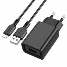 Сетевое зарядное устройство Borofone BA68A Lightning 1USB 2.1A цвет чёрный