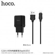 Блок зарядный Hoco C22A + Lightning cable комплект черный