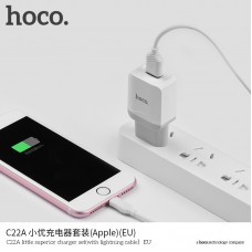 Сетевой Адаптер питания Hoco C22A + Lightning cable белый