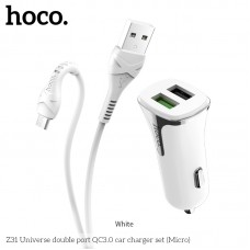 Адаптер автомобильный HOCO Universe Micro cable Z31 |2USB, QC3.0, 3.4A, 18W|