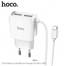Адаптер сетевой HOCO Micro USB cable Mega Joy C59A  |2USB, 2.1A|