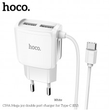 Адаптер сетевой HOCO Type-C cable Mega Joy C59A  |2USB, 2.1A|