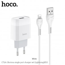 Набор Адаптер сетевой Hoco C72a + Lightning кабель комплект белый