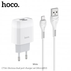 Комплект кабель и блок питания сетевой Hoco Micro USB C73A  белый