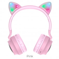 Наушники Bluetooth HOCO Cheerful Cat ear W27 беспроводные чисто розовые