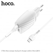 Адаптер сетевой HOCO Micro USB Cable Max energy C78A |2USB, 2.4A|