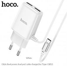 Адаптер сетевой HOCO Type-C cable Real power C82A |2USB, 2.4A|