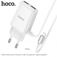 Адаптер сетевой HOCO Lightning cable Real power C82A |2USB, 2.4A|
