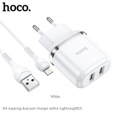 Адаптер сетевой HOCO Lightning cable Aspiring dual port charger set N4 |2USB, 2.4A|