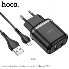 Адаптер сетевой HOCO Lightning cable Aspiring dual port charger set N4 |2USB, 2.4A|
