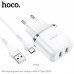 Адаптер сетевой HOCO Type-C cable Aspiring dual port charger set N4 |2USB, 2.4A| (Safety Certified)