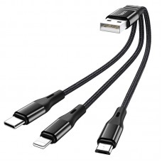 Кабель HOCO Combp 3-in-1 Lightning+Micro USB+Type-C Harbor charging cable X47 |0.25m, 2.4A|