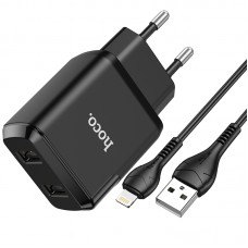 Адаптер сетевой HOCO Lightning cable Speedy dual port charger set N7 |2USB, 2.1A| (Safety Certified)