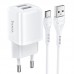 Адаптер сетевой HOCO Type-C Cable Briar dual port charger set N8 |2USB, 2.4A| (Safety Certified)