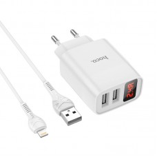 Зарядное устройство с кабелем HOCO Illustrious dual port charger with digital display C86A  Lightning Cable белое