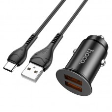 Адаптер автомобильный HOCO Type-C Cable  Developer dual port car charger set NZ1 черный