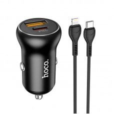 Адаптер автомобильный HOCO Type-C to Lightning Cable Smooth road car charger NZ5 |1USB/1Type-C, 30W/3A, PD/QC|