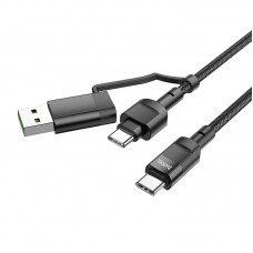 Кабель HOCO Combo 2 in 1 USB/Type-C to Type-C Moulder fast charging data cable U106 |1.2m, 5A/100W|