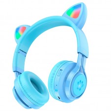 Наушники беспроводные с ушками HOCO W39  Cat ear kids BT headphones голубые