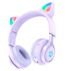 Наушники HOCO Cat ear kids BT headphones W39  фиолетовые с ушками
