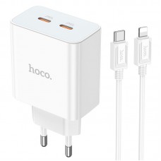 Адаптер сетевой HOCO Type-C to Lightning Cable Leader dual port(2C) charger C108A |2Type-C, 35W/3A, PD/QC|