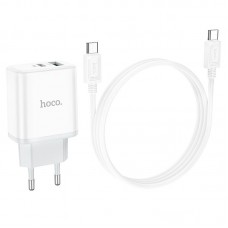 Адаптер сетевой HOCO Type-C to Type-C Cable Stage dual port charger set C105A |1USB/1Type-C, 20W/3A, PD/QC|