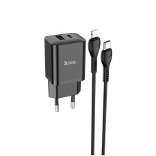 Набор зарядный HOCO N28 Founder charger set 1USB и 1Type-C и кабель Type-C to Lightning черный