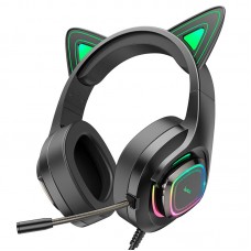 Наушники HOCO W107 Cute cat luminous cat headphones черно зеленые
