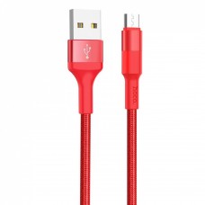 Кабель Hoco X26 Micro USB (1m) нейлоновая оплетка чисто красный