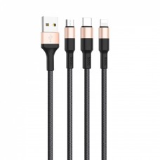 Кабель Hoco X26 Xpress 3-in-1 (Lightning + Micro USB + Type-C) (1m) черно золотой 6957531080275